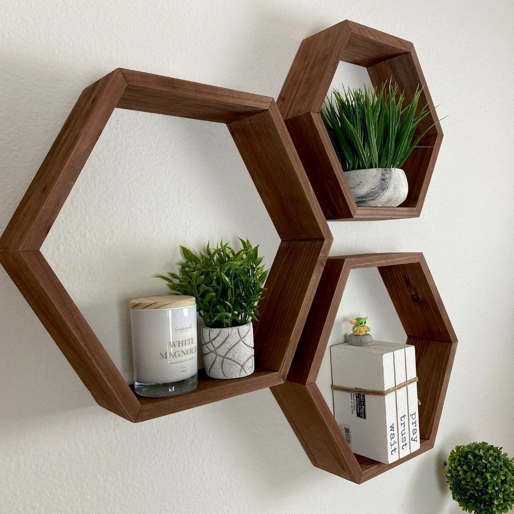 Hexagon Shelves Set - Home decor wall hanging shelves - Picture 6 of 9